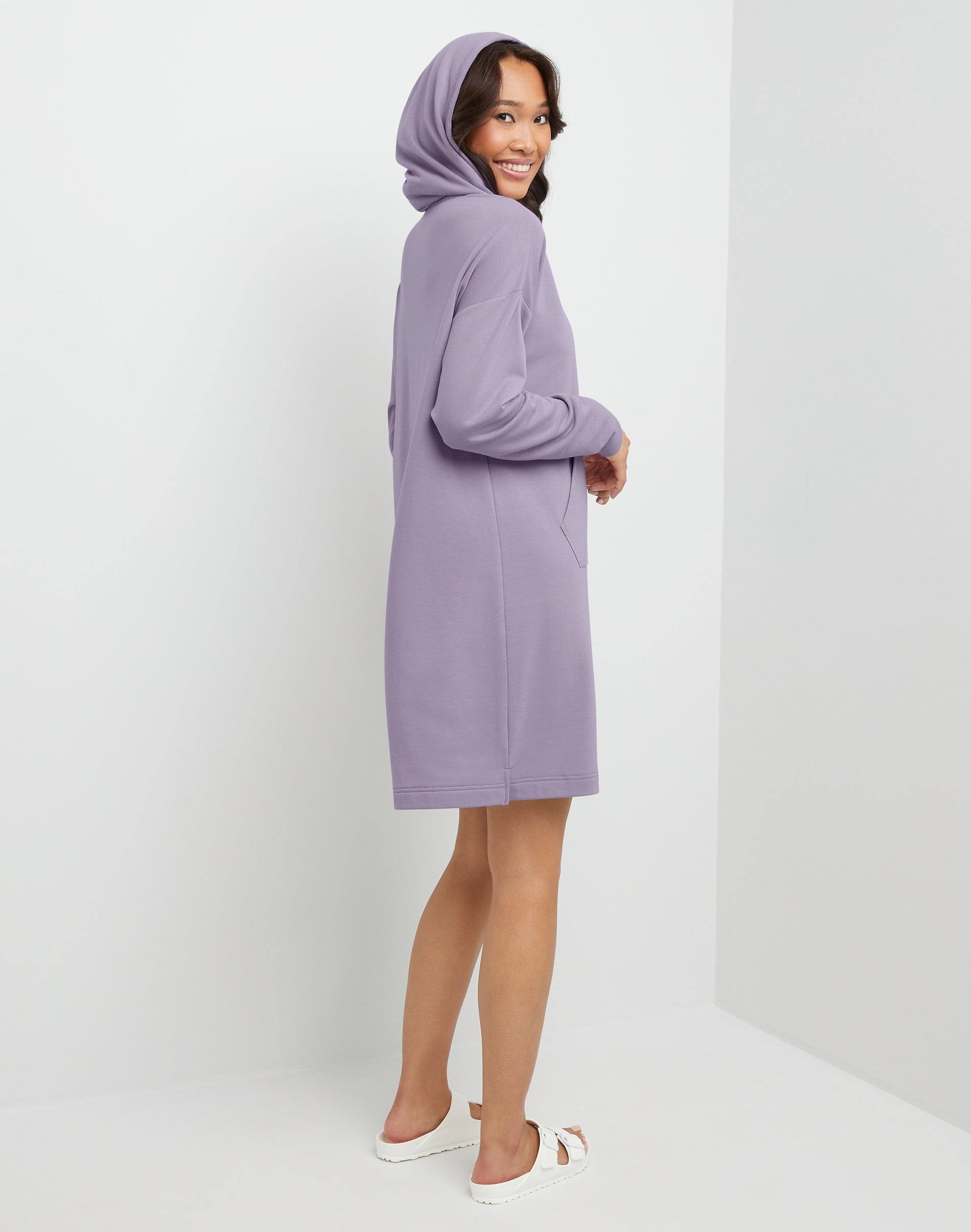 Hanes Originals Women's Soft Brushed Fleece Hoodie Dress Muted Iris M
