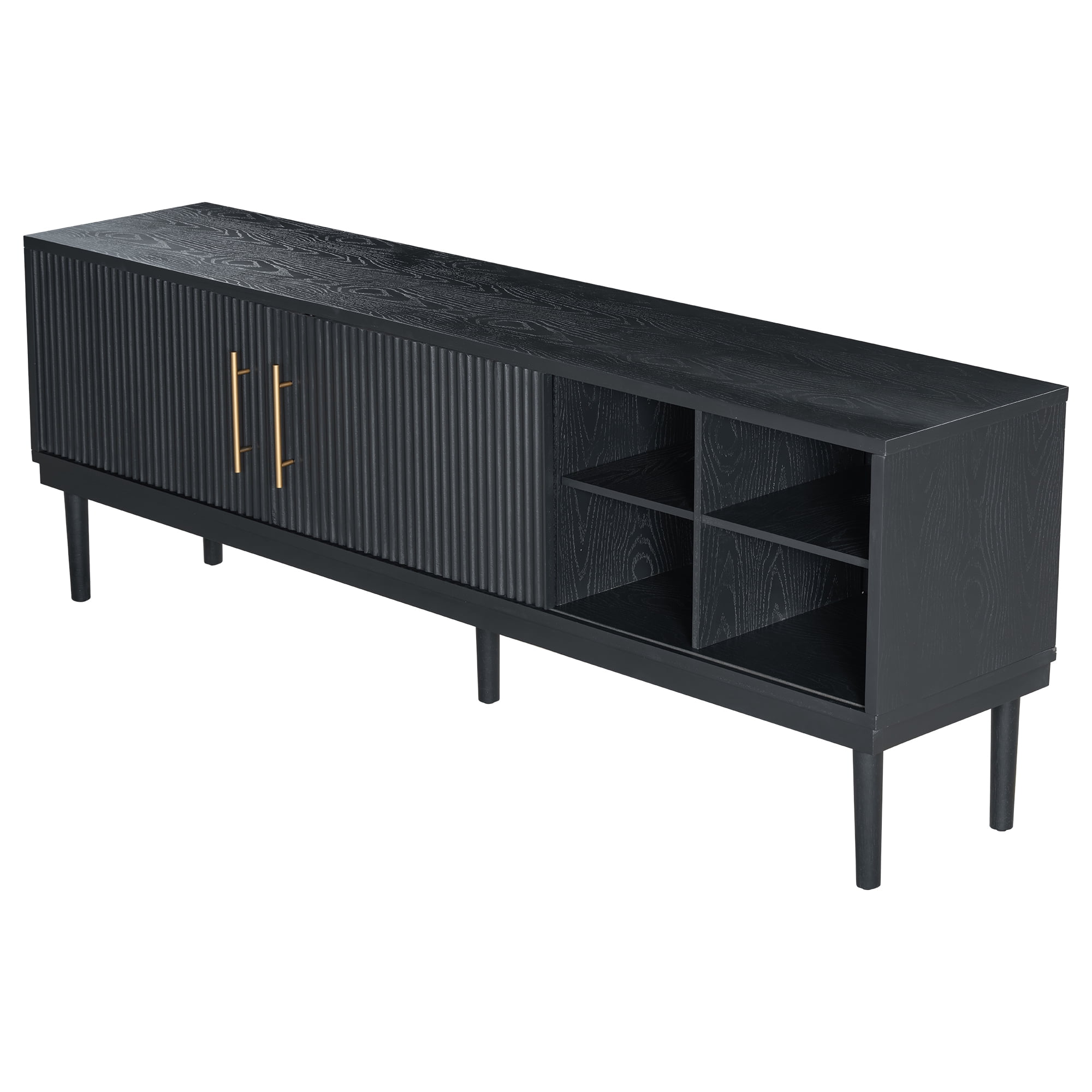 Euroco 74.9" TV Stand with Sliding Doors and 2 Storage Cabinets,Modern Entertainment Center & Media Console for TVs up to 80",Versatile for Any Decor Style,Black