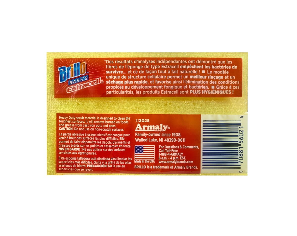 (4 pack) Brillo Basics Estracell Heavy Duty Scrub Sponges, 2 Count