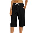 thumbnail image 4 of Cotton Linen Capri Pants for Women Petite Bermuda Cozy Shorts Knee Length Drawstring Pants Summer Beach Long Shorts & Daily Wear 02-Black XXXXXL, 4 of 5
