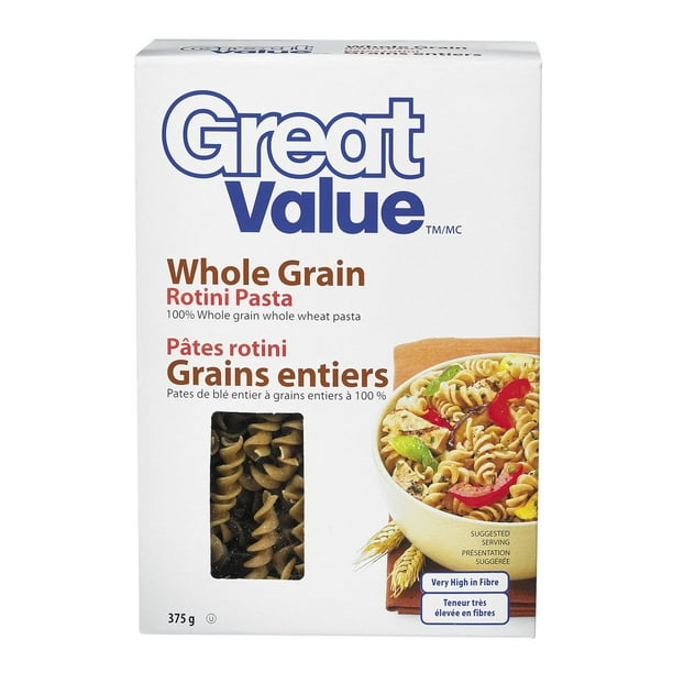 Great Value Whole Grain Rotini Pasta, 375 g
