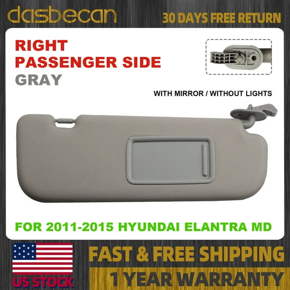 Dasbecan Right Passenger Side Gray Sun Visor For Hyundai Elantra 2011-2015 852203X000TX