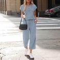 thumbnail image 5 of Lumtrix Two Piece Lounge Sets For Women Buttons Down Tops And Wide Legs Set Spring Vacation Beach Travel Airport Outfits Casual Cruise Fashion 2026 Blue XL, 5 of 5