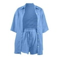 thumbnail image 4 of Women's Summer Shorts & Top Set Soft, Stretchy Fabric, Great for Outdoor Activities Casual 2 Piece Tracksuit Loose Button Blouse Shirt Top High Wasit Elastic Shorts Set Loungewear Summer Outfits, 4 of 4