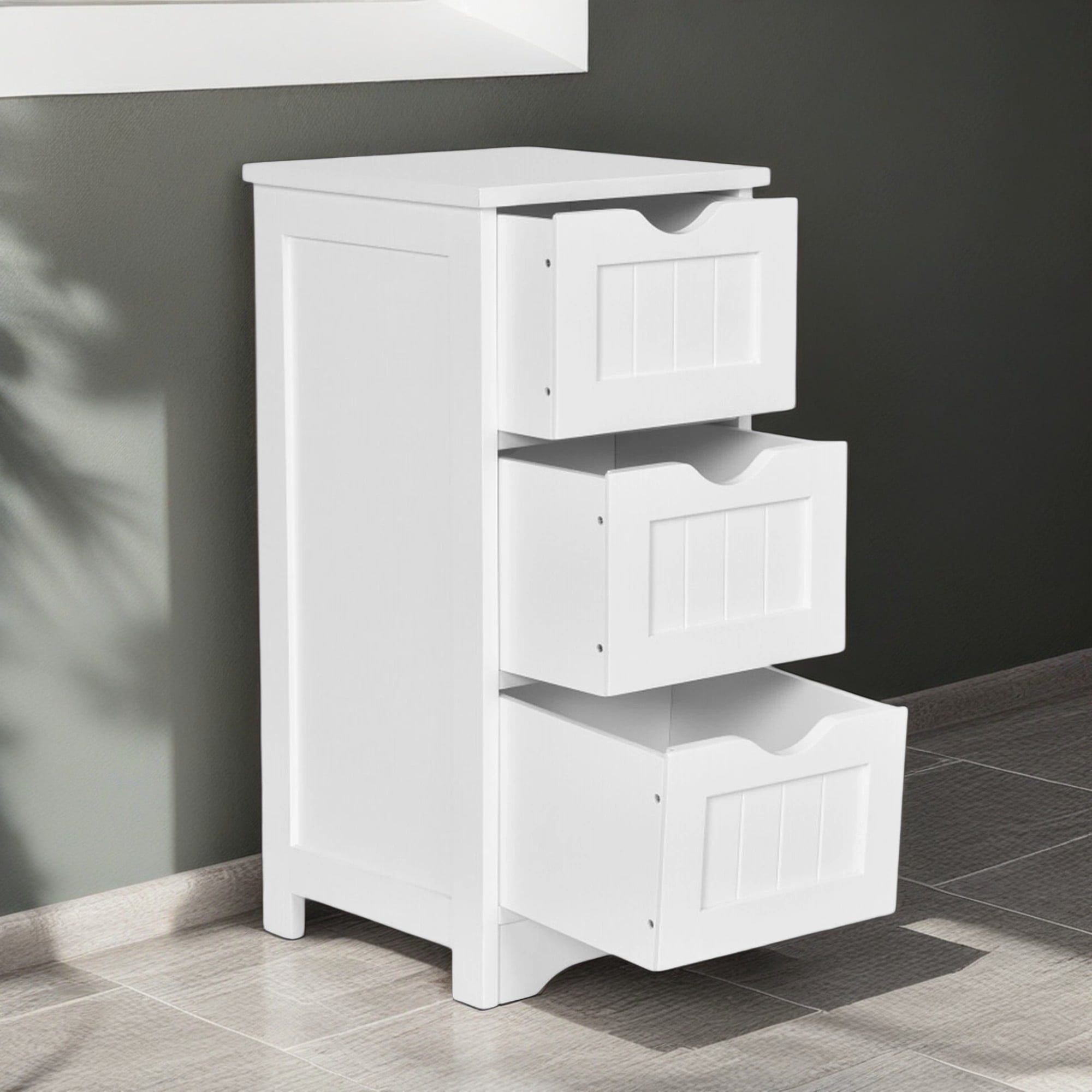 Demi Bonn Bathroom Storage Cabinet, Bathroom Floor Cabinet, Bathroom Floor Freestanding Storage Organizer with 3 Drawers, for Bathroom, Living Room, Bedroom, Kitchen, White
