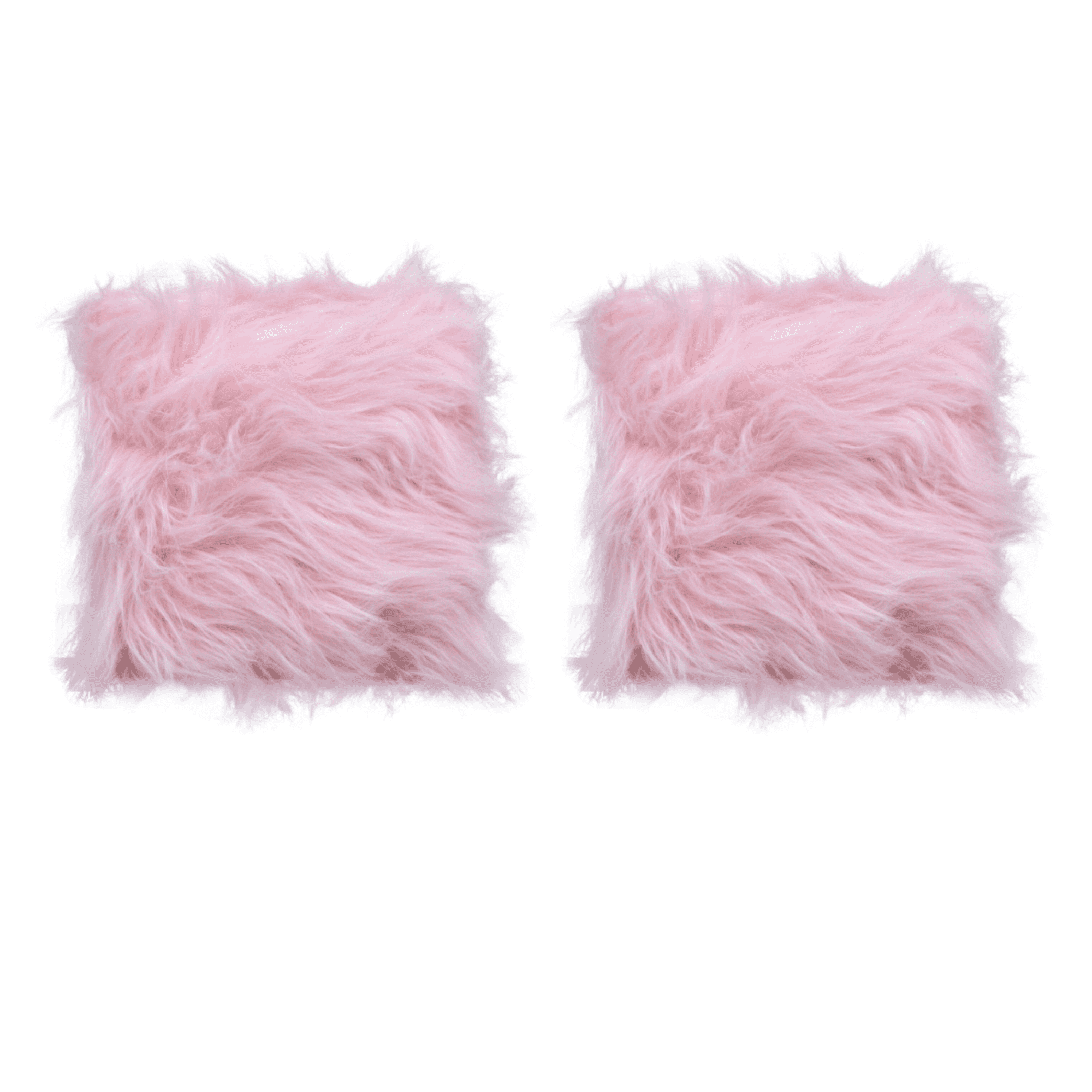 FSSTAM Pink Faux Fur Pillow Set of 2, Square Colored Throw Pillows Soft