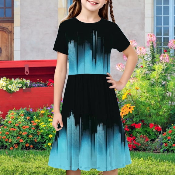 JUSLIO Dresses for Girls Pleated Dresses Cute Casual Short Sleeve Dress Size 4 Y
