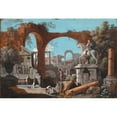 thumbnail image 2 of Marco Ricci 18x14 Black Ornate Wood Framed Double Matted Museum Art Print Titled - A Capriccio of Roman Ruins (1727-1729), 2 of 5