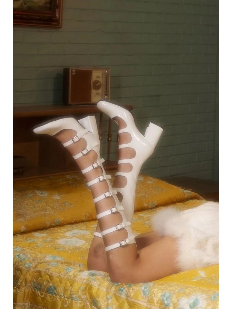 Jeffrey Campbell Monsieur White Crinkle Patent Fashion Open Knee