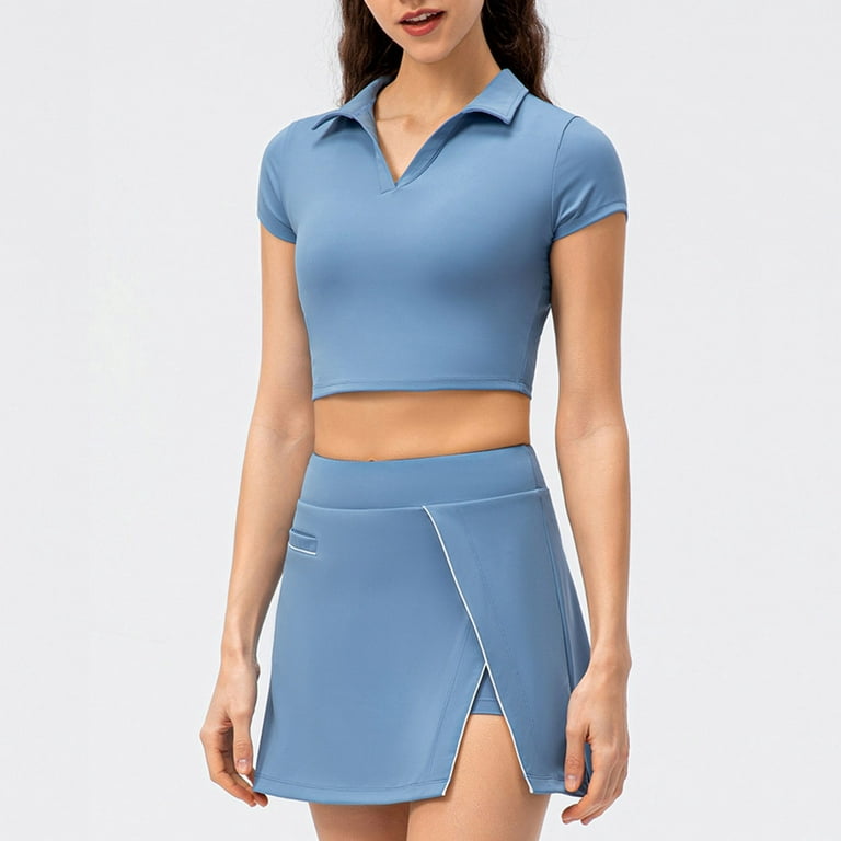 Funicet Gifts savings Deals! Tennis Dress for Women 2PCs Set Dress V Neck  Short Sleeve Summer T-shirts Shirts with Built in Bra Workout Dress for  Golf 