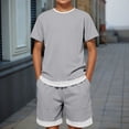 thumbnail image 2 of FINALGANG Boys Kids Two Piece Outfit Contrast Trim Short Sleeve Crewneck T Shirt Loose Fit Pocketed Shorts Set Breathable Casual Summer Clothes Light Gray 4-5 Years, 2 of 9