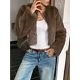 thumbnail image 4 of Women'S Cropped Faux Fur Jacket Long Sleeve Open Front Cardigan Casual Puffy Parka Hairy Short Coat Brown M, 4 of 6