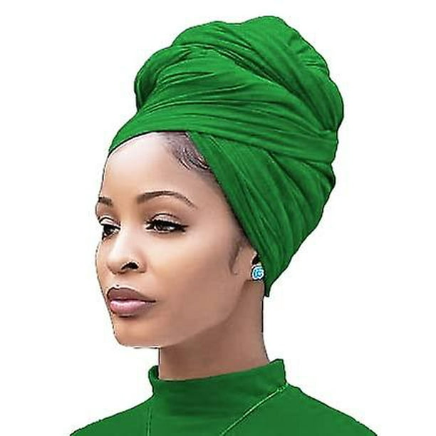 Turbante elástico verde brillante para mujeres negras, pañuelos africanos para la cabeza, pañuelos suaves para el cabello, pañuelos para la cabeza de jersey para trenzas rastas