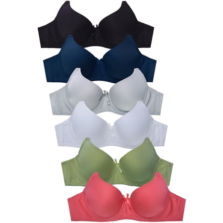 247 Frenzy Women's Essentials Mamia PACK OF 6 Full Coverage Underwire Solid T Shirt Bras BR4500P4 (36A)