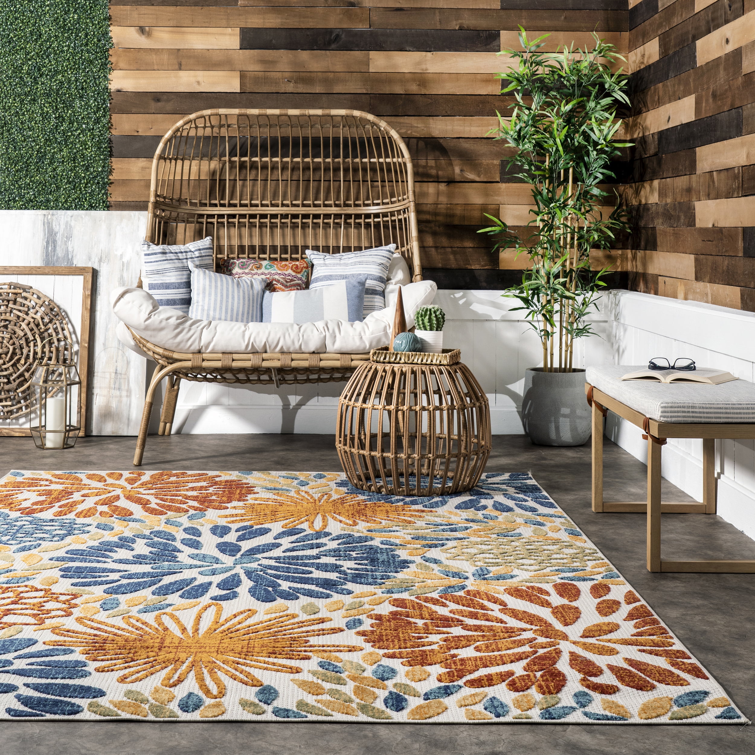 nuLOOM Monique Floral Indoor/Outdoor Blue 5' x 8' Modern Area Rug