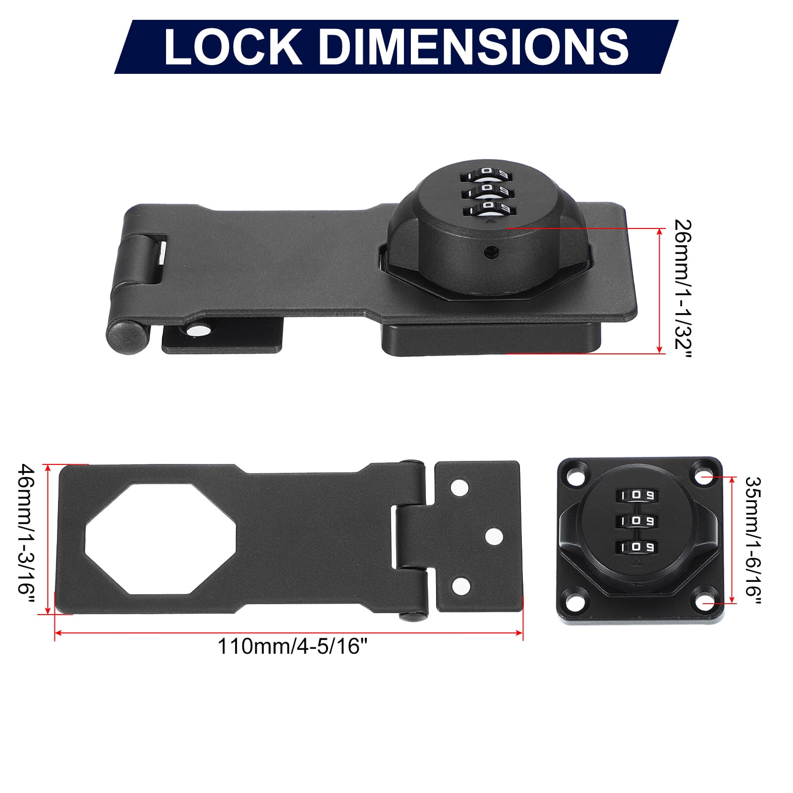 Uxcell Cabinet Password Hasp Lock 3-Digit 180 Degree Barn Door Lock Security Combination Latch Lock for Drawers Cabinet Gray 4.5"