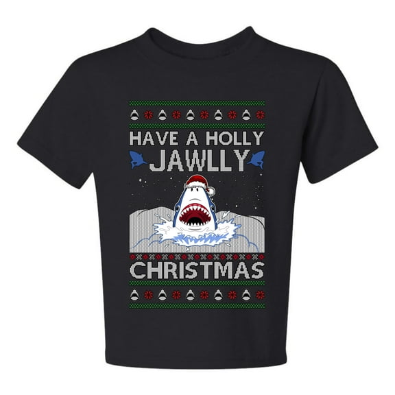 Wild Bobby Have a Holly Jawlly Christmas, Cute Shark Christmas Sweater | Holiday Unisex Boys Girls Graphic Youth T-Shirt