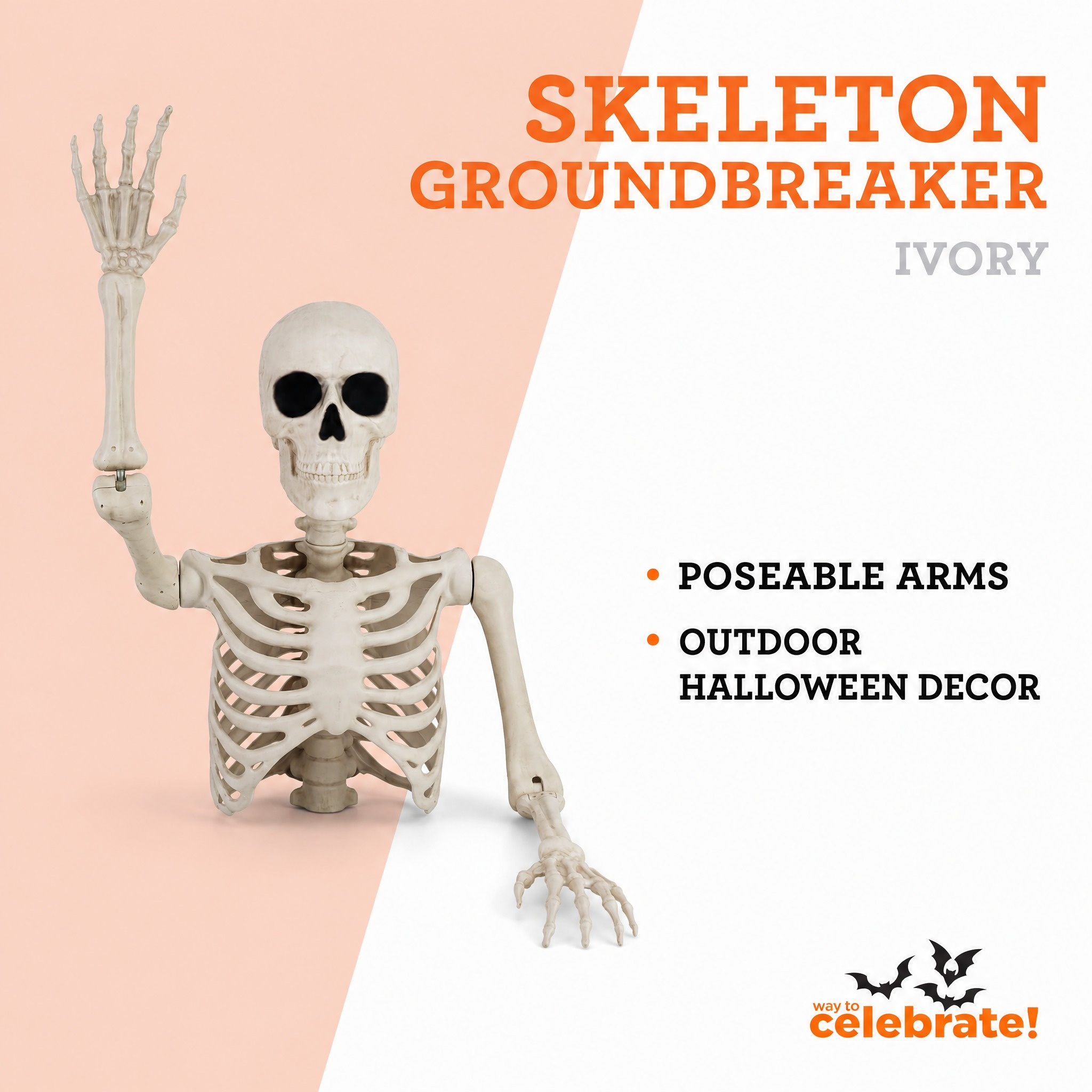 Way To Celebrate Skeleton Groundbreaker Decoration, Ivory, 46 In photo 3