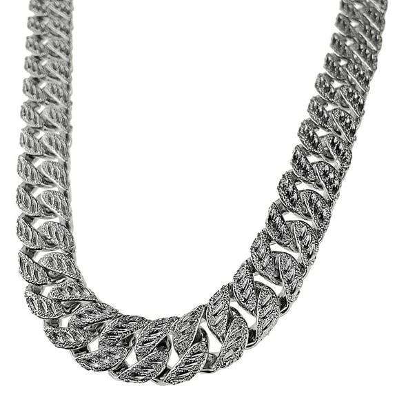 Men's Cuban Chain Choker Diamond Dust & Diamond Cut Silver Tone Hip Hop Necklace 16" Inch