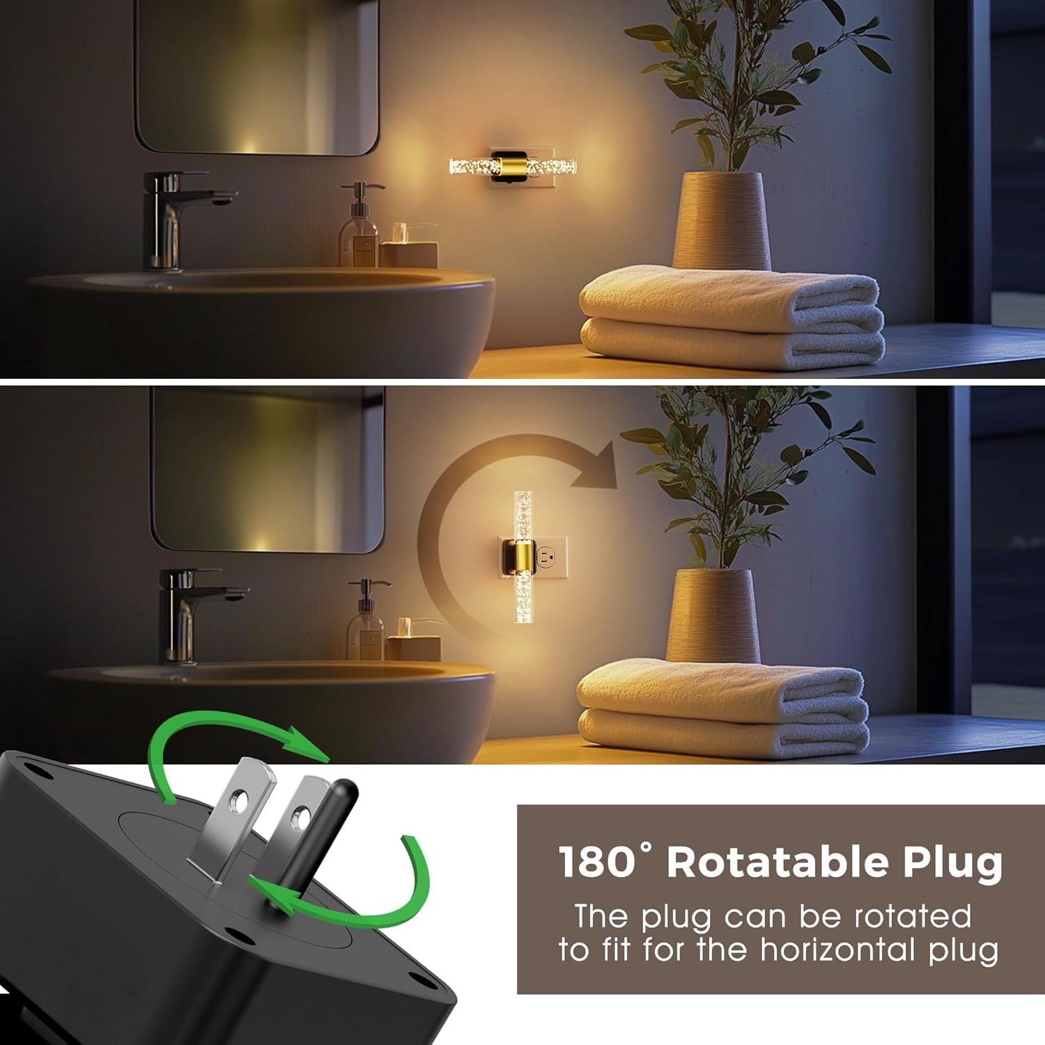 RGHJAR-Night Light Rotating,[2 Pack] Night Lights Plug into Wall, Auto Light Sensor Nightlight Dimmable 100LM, 3000K Soft Light, LED Acrylic Bubble Nightlight Plug in for Bedroom Bathroom Hallway