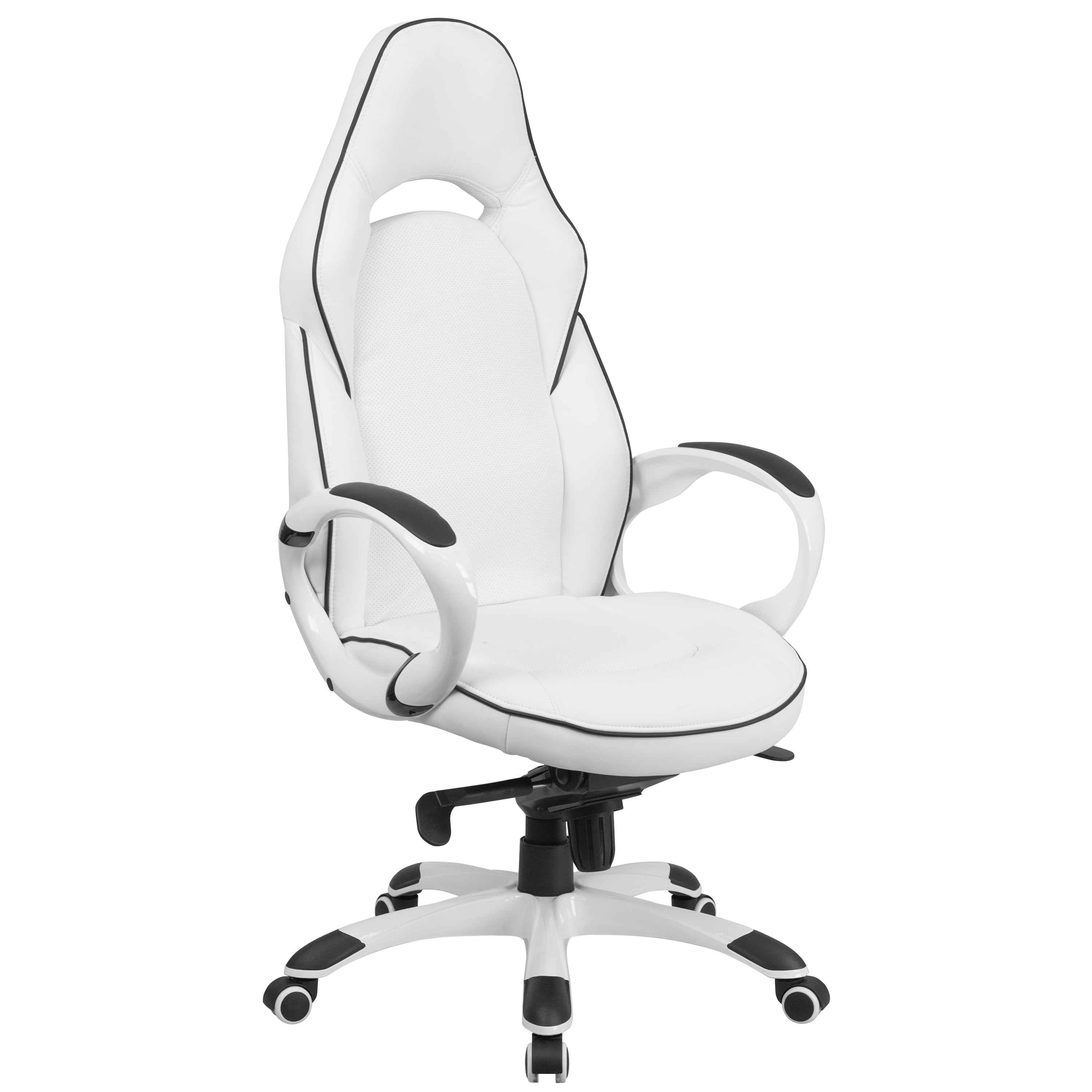 BizChair High Back White Vinyl Executive Swivel Office Chair with Black
