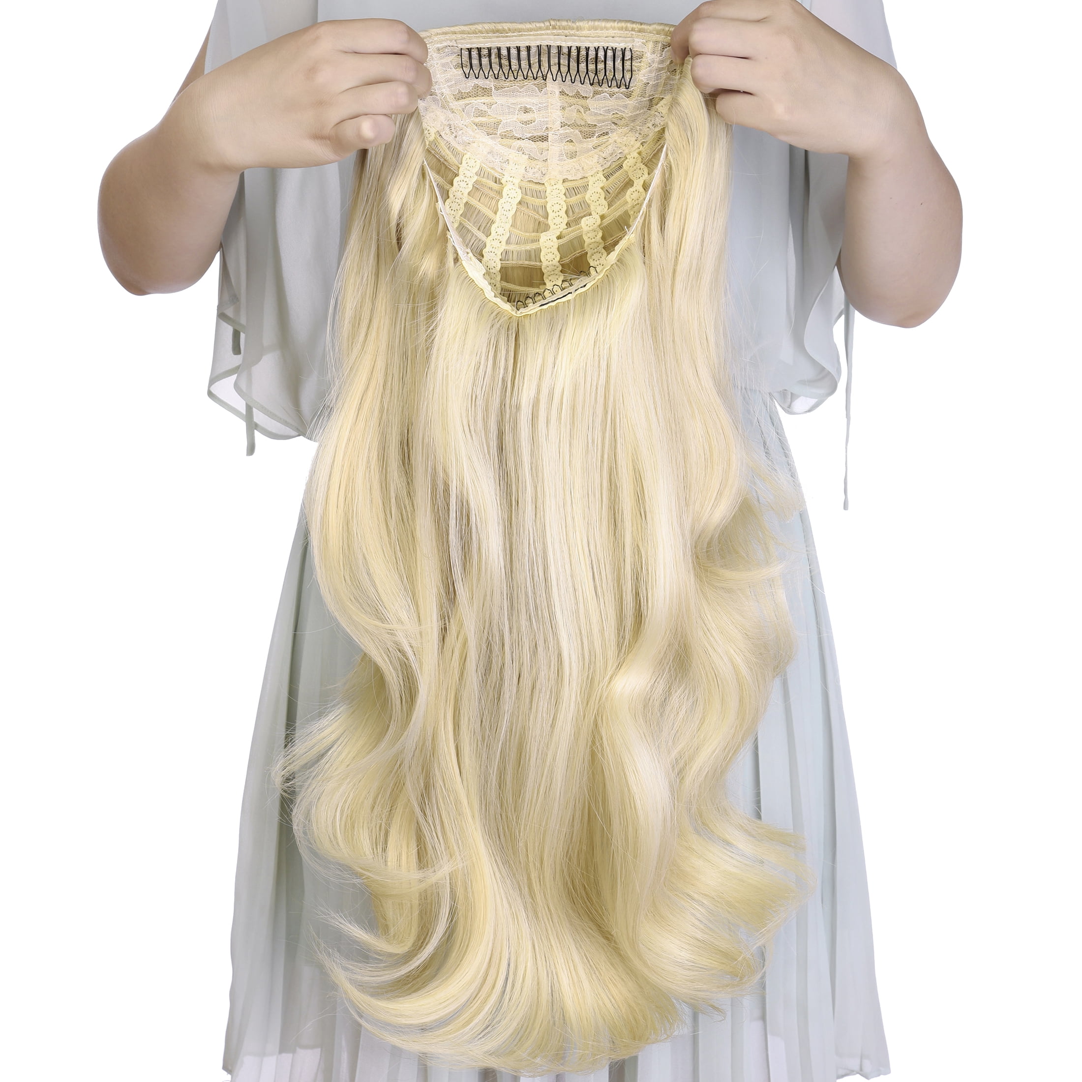 Silike 24" Long Wavy Clip in Half Head Tied Wig Premium Japanese Synthetic Fibers Hair Extensions for Women, 210g, Natural Looking Voluminous Waves for Added Length & Thickness, Heat Resistant