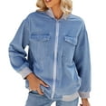 thumbnail image 2 of Trushirts Womens Sky Blue Denim Bomber Jacket - 100% Denim Full-Zip with Chest Flap Pockets, Ribbed Trims, Relaxed Fit for Everyday Spring/Fall,Size XL, 2 of 9