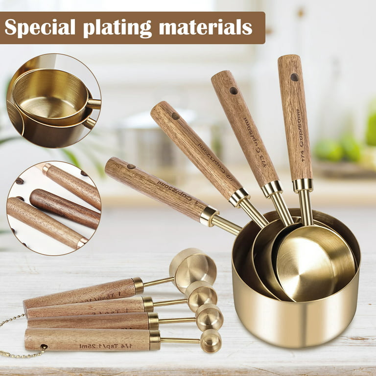 Measuring Cups and Spoons Set 8 Piece. Includes 4 Gold Easy to Read St —  CHIMIYA