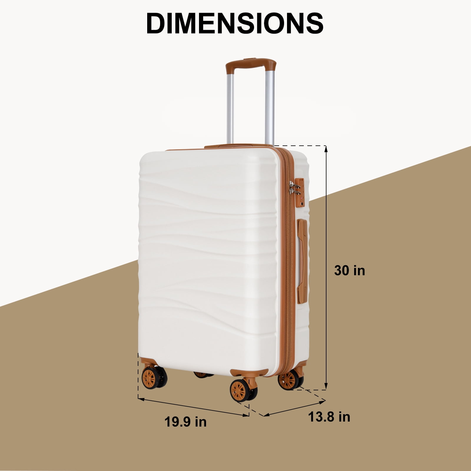 SUNSPIRE 30" Large Checked Suitcase with YKK Zippers and Dual Spinner Wheels Hardside White