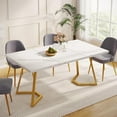 thumbnail image 2 of Tribesigns Modern Dining Table, 55 inches Dinner Table for 4 People, White Faux Marble Small Kitchen Table with Gold Metal Legs, 2 of 6