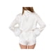 thumbnail image 2 of Txlixc - Pijama de 2 uds para mujer, blusa con puños de plumas de manga larga lisa/de retazos, pantalones cortos, ropa suelta para dormir/ropa para el hogar Txlixc Estilo de ocio, 2 of 5
