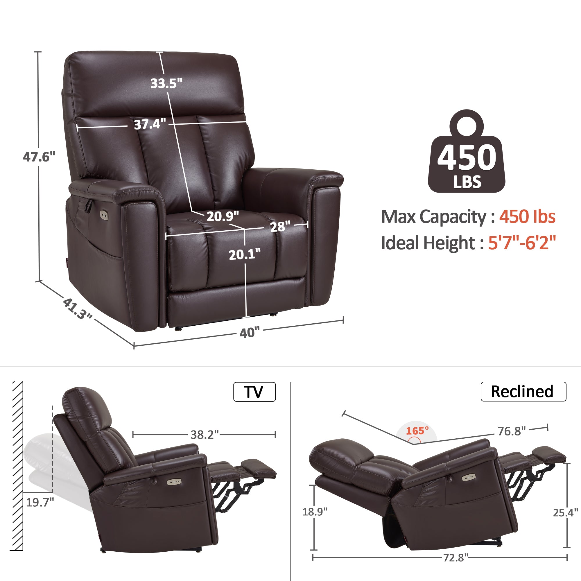 MCombo 450LB Oversized Dual Motor Power Lift Recliner Chair for Big Tall Elderly, Hidden Cup Holders, Faux Leather, Dark Brown