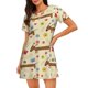 thumbnail image 1 of Balery Dachshund Dog And Flower Camisón de manga corta con cuello redondo para mujer, cómodo y elegante., 1 of 6