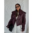 thumbnail image 1 of Chaquetas cortas de piel sintética con solapa para mujer, cárdigan liso de manga larga con bolsillos, abrigos, prendas de vestir elegantes para mujer 2024, 1 of 5