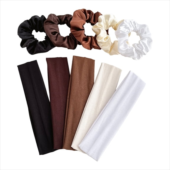 10 Pcs Solid Color Hair Band and Scrunchie Set, High Elastic Sports Headband, Simple Yoga Hair Accessories for Workout & Daily Wear