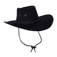 thumbnail image 2 of Helii Men's Western Cowboy Hat: Classic Wide Brim Fedora Sun Hat with Leather Band Metal Concho & Chin Strap for Outdoor Riding Black,57, 2 of 3