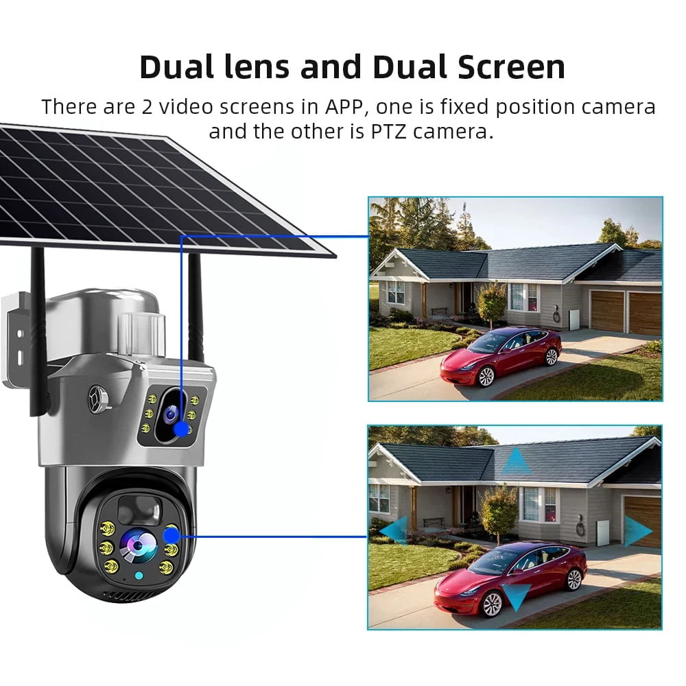 8MP 4K Wireless Solar Camera WIFI Sim Outdoor Dual Lens IP Camera PIR Night Vision V380 Pro CCTV Security Protection Monitor