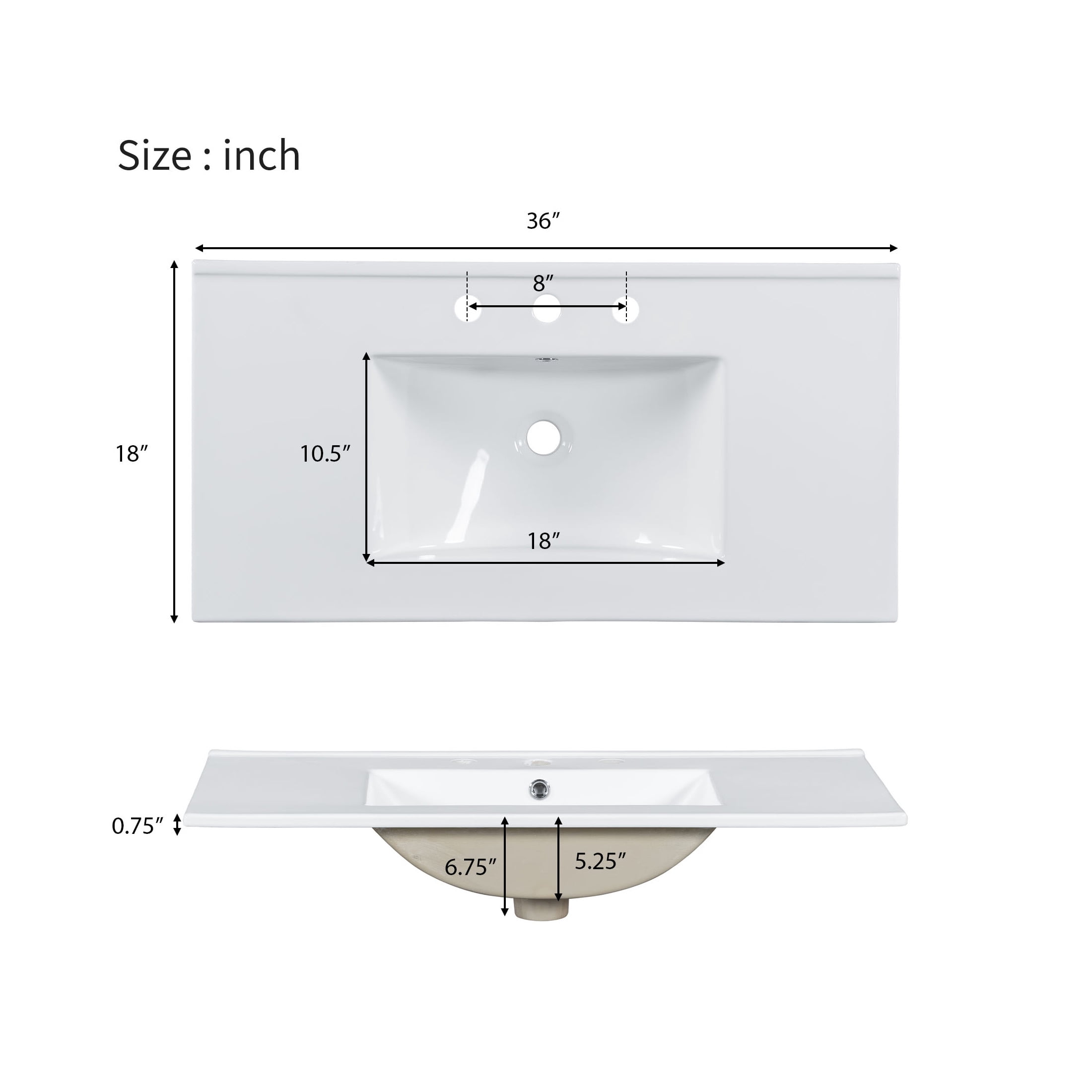 Corlix Modern Bathroom Vanity with Ceramic Sink, Shelves, Drawers, Wood, Black