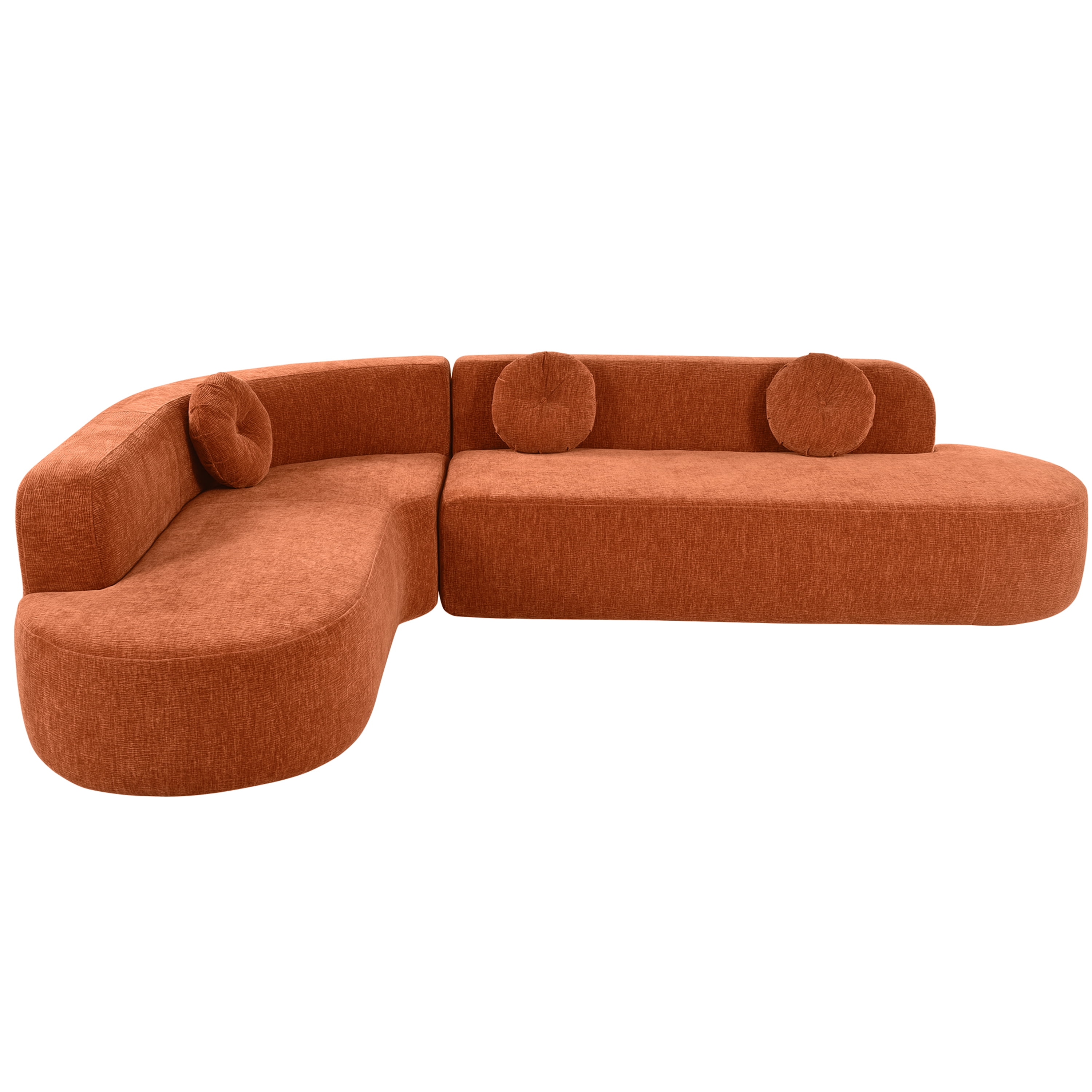 Noble House 122'' Extra Large Sectional Sofa Soft Fabric Upholstery, Elegant Curved Design,Orange