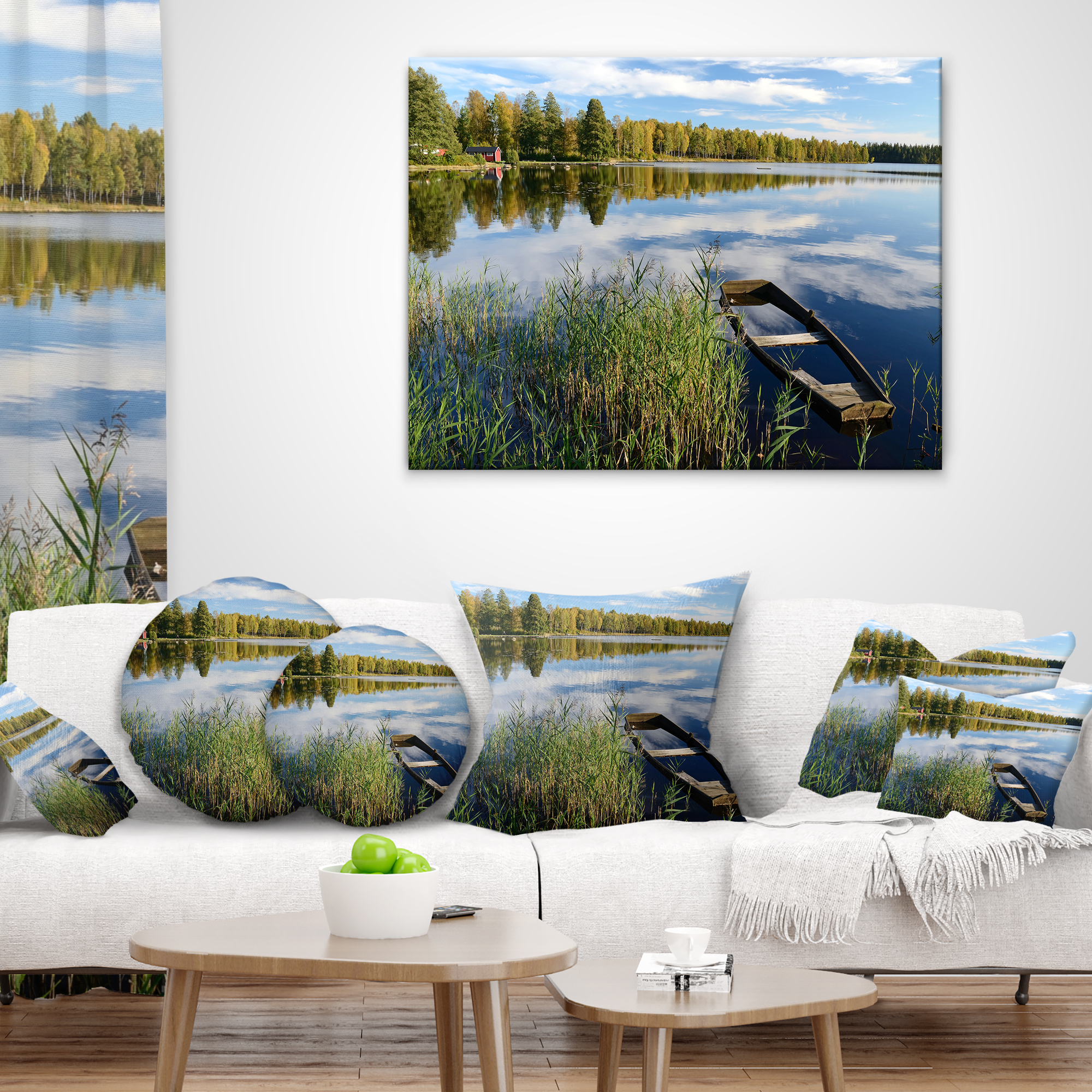 Designart Beautiful Swedish September Lake - Landscape Photography Throw Pillow - 12x20