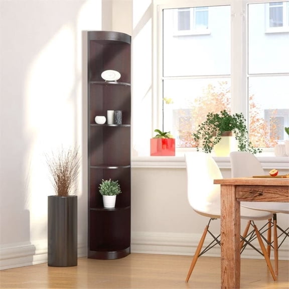 ioHOMES Tango Transitional 5-Shelf Corner Display Stand, Cappuccino