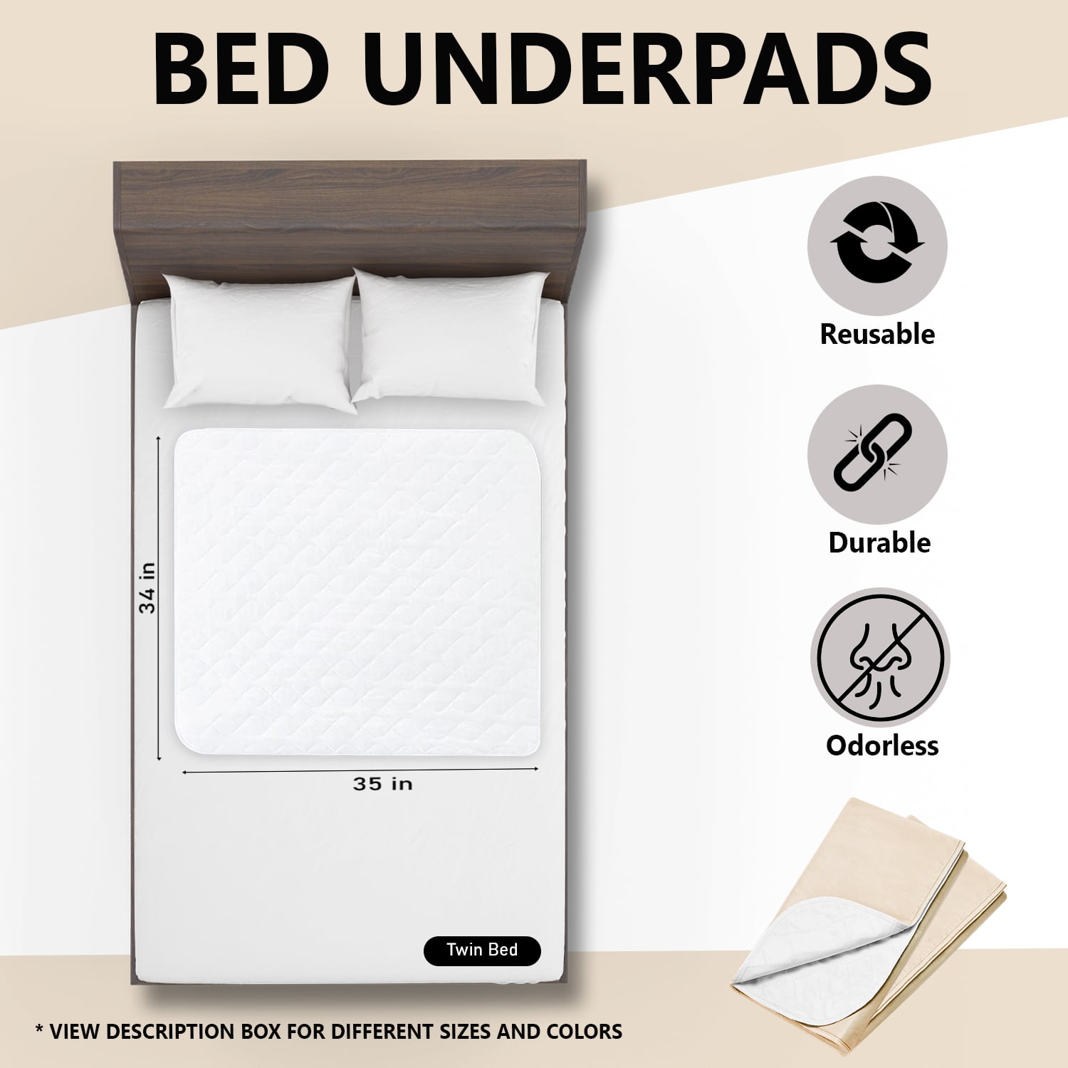 Platinum Care Pads Moderate Washable Underpad Reusable, 34x36 in, Pack/4 (Beige) for use with incontinence, reusable pet pads, reusable bed pads, great for dogs, cats, and bunny