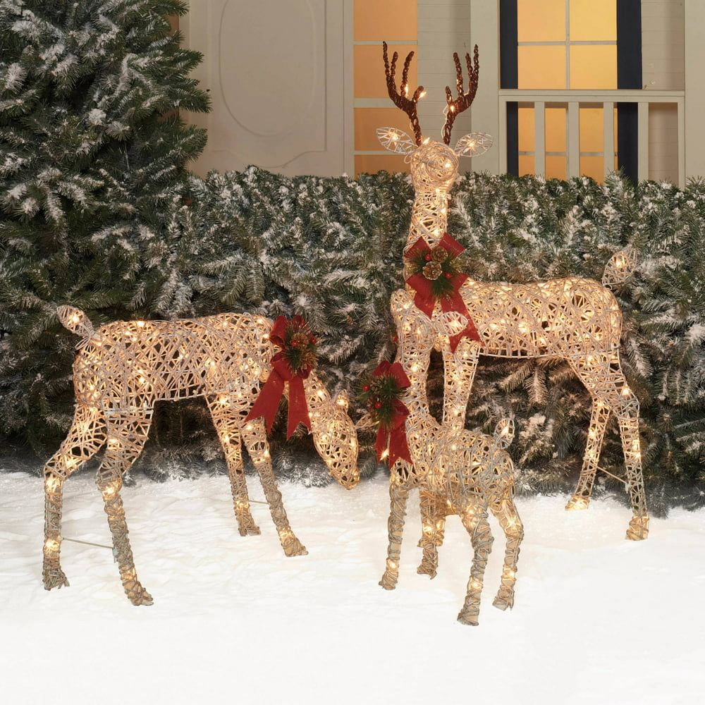 Holiday Time Christmas Decor Set of 3 Woodland Vine Deer Family