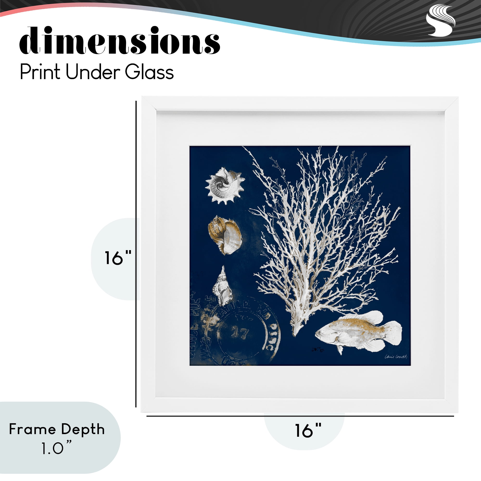 Stupell Industries Coral Medley on Navy White Framed Print Under Glass, design by Lanie Loreth