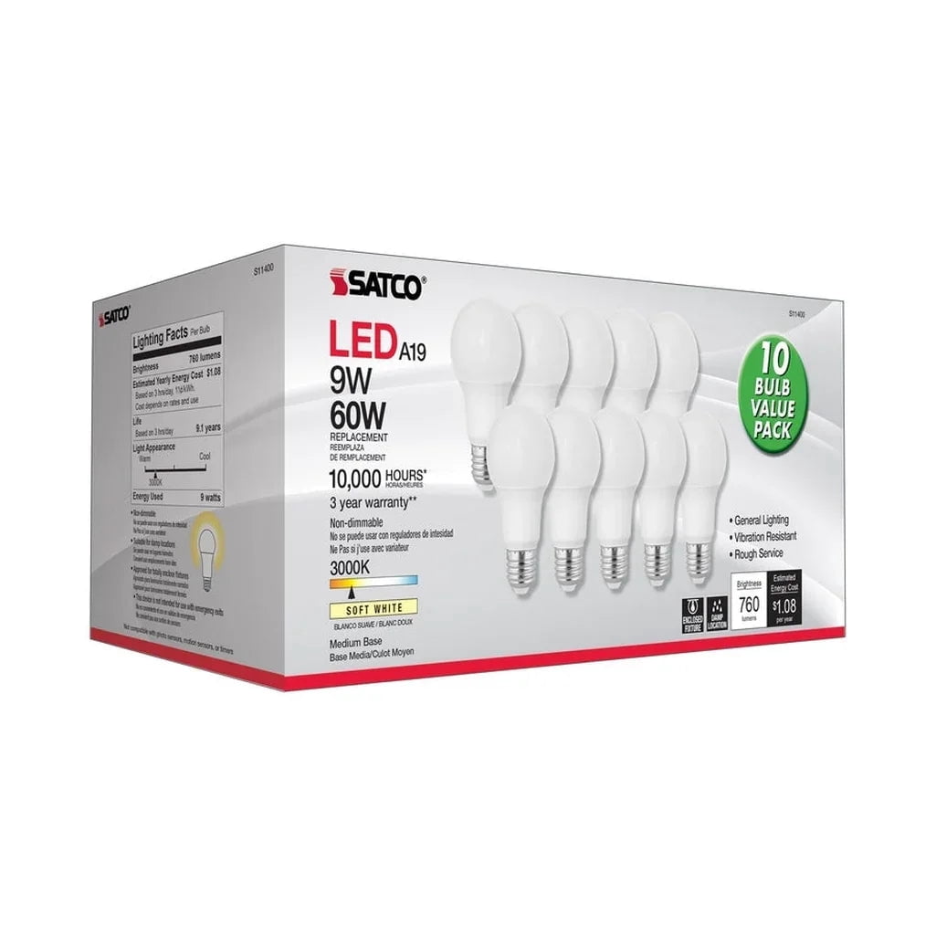 Satco 60W Equivalent Warm White A19 Medium LED Light Bulb (10-Pack) S11400