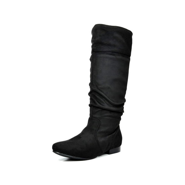 black flat knee high boots with zipper