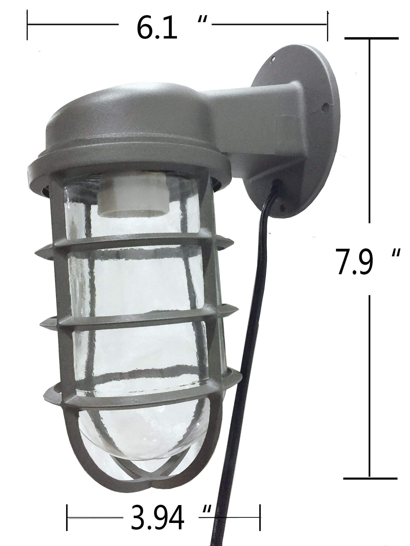 Kiven Wall Lamp Hooded Cage Outdoor Wall Light with Waterproof On/Off Switch and UL Plug - 1 Pack