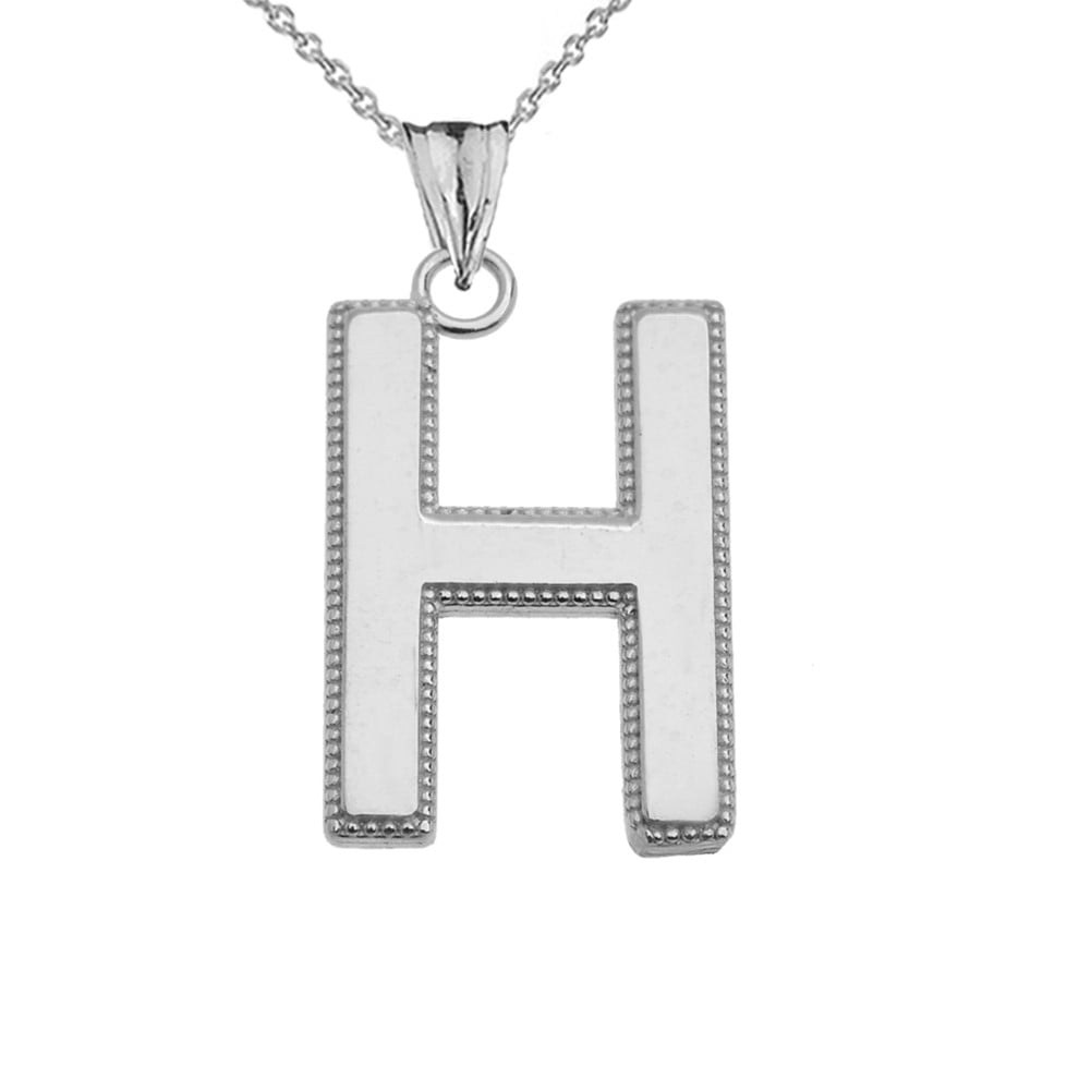 Sterling Silver Personalized Milgrain Letter "H" Initial Pendant Necklace (16" chain)