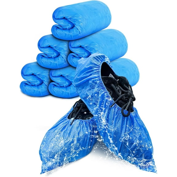 100Pcs Hygienic Boot Shoe Covers Disposable Non-Slip Waterproof Slip Resistant, Durable for Construction, Workplace, Indoor Carpet Floor Protection, One Size Fits Most(Blue)