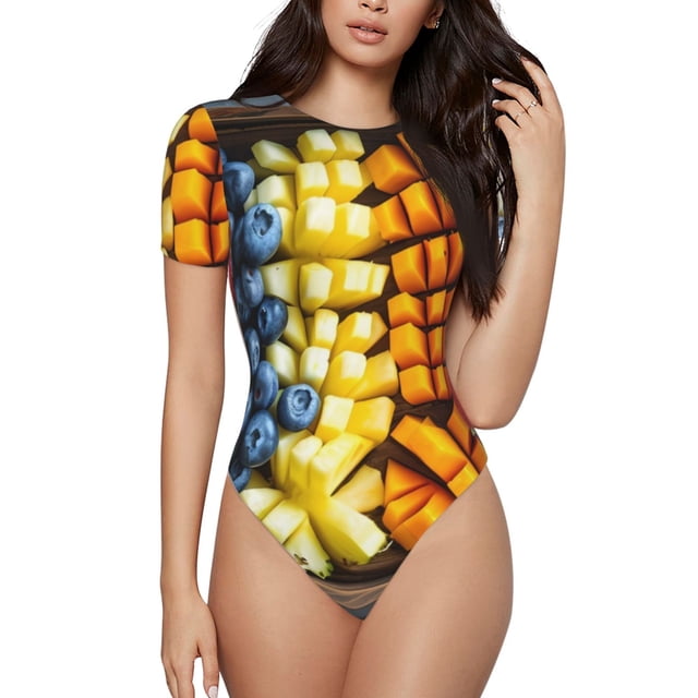 Fotbe Halloween Fruit Platter Body de Mujer con Cuello Redondo y Mangas Cortas, Sin Mangas Ajustado, Suave, Cómodo y Básico-Small